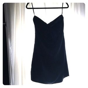 Navy silky strapless dress